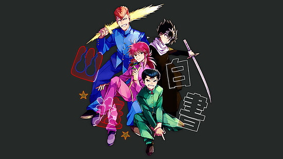 Anime, Yu Yu Hakusho, Hiei (Yu Yu Hakusho), Kazuma Kuwabara, Kurama (Yu Yu Hakusho), Yuusuke Urameshi, Sfondo HD HD wallpaper