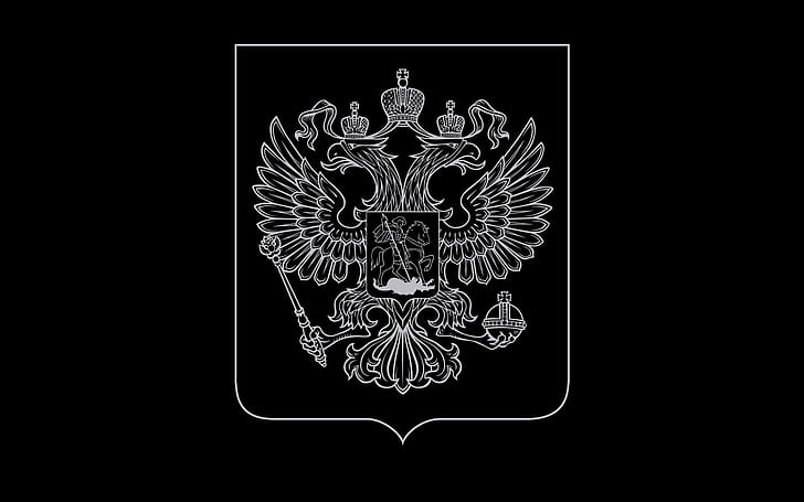 black background, coat of arms, Russia, HD wallpaper