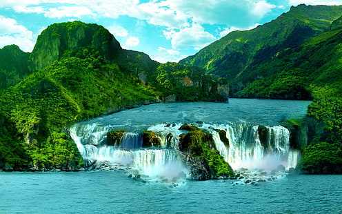 arboles, cascada, naturaleza, rio, tropis, Wallpaper HD HD wallpaper