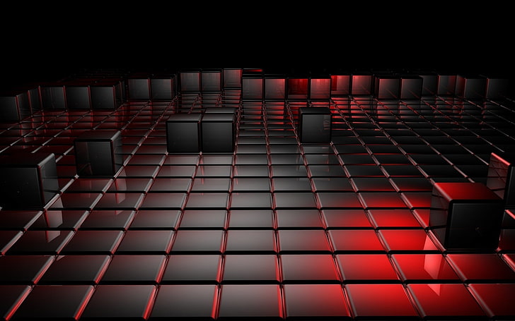 panel de madera rojo y blanco, cubo, render, rojo, arte digital, Fondo de pantalla HD