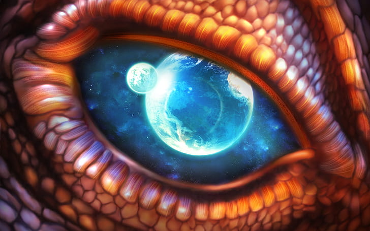 Dragon Eye, orange reptilian ritning, drake, HD tapet