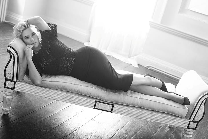 atriz, loira, olhando para o espectador, Kate Winslet, monocromático, deitado, mulheres, HD papel de parede