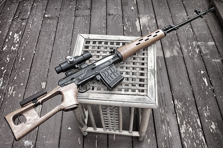 francotirador y alcance de asalto negro y marrón, armas, vista, rifle, francotirador, Dragunov, Fondo de pantalla HD
