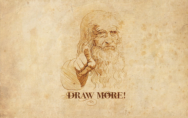 Draw More! векторно изкуство, Леонардо да Винчи, хумор, HD тапет