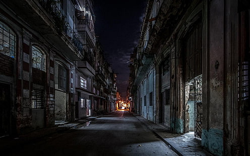 korytarz nocą, krajobraz, ulica, urban, Hawana, Kuba, światła, architektura, miasto, Tapety HD HD wallpaper