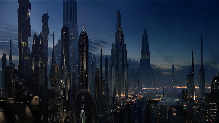 futuristik, Star Wars, dystopian, fiksi ilmiah, Cityscape, Coruscant, Wallpaper HD