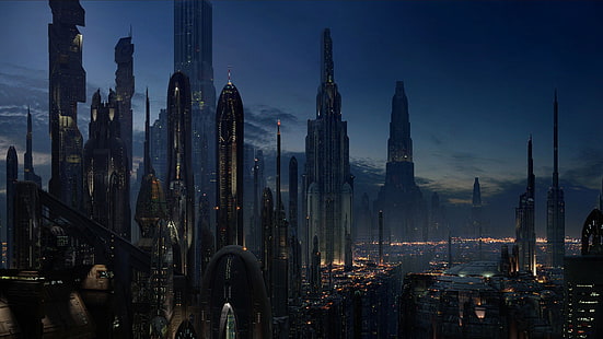 futuristik, Star Wars, dystopian, fiksi ilmiah, Cityscape, Coruscant, Wallpaper HD HD wallpaper