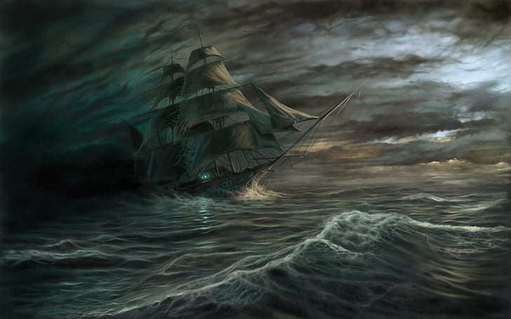 Fantasy, Ship, Dark, Gothic, Ocean, Sea, Sky, HD wallpaper