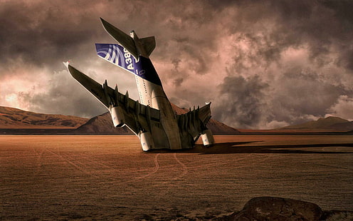 Airbus A-380 в пустинята, катастрофа на самолет, самолет, 1920x1200, airbus, airbus a 380, HD тапет HD wallpaper