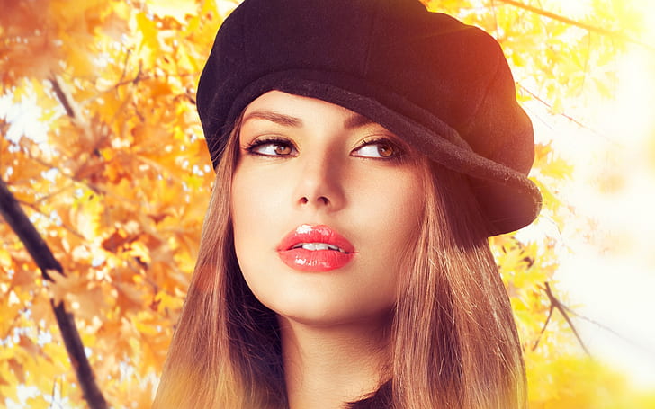 Schönes Mädchen in der Herbstsaison, schwarze Kappe der Frauen, schön, Mädchen, Herbst, Jahreszeit, HD-Hintergrundbild