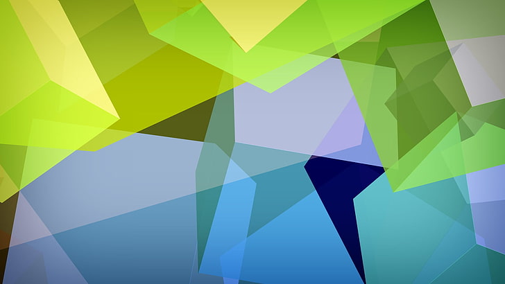 zielona i niebieska tapeta geometria, trójkąt, styl materiału, kolorowa, minimalizm, geometria, Tapety HD