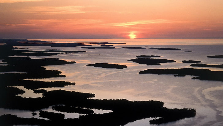 tramonto sfondo digitale, paesaggio, natura, montagne, tramonto, luce solare, Everglades, Florida, cielo, USA, Sfondo HD