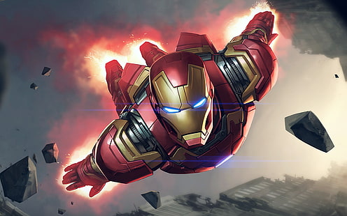 Ironman, герой, чудо, илюстрация, изкуство, синьо, HD тапет HD wallpaper