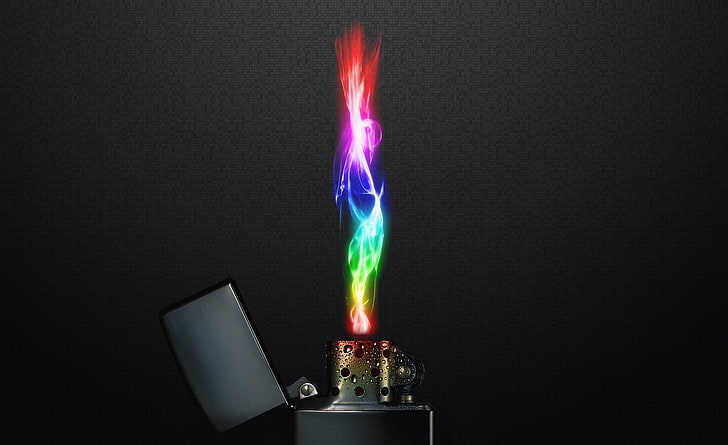 Colourful Flame, czarna zapalniczka flip, Aero, Creative, Colourful, Flame, Tapety HD