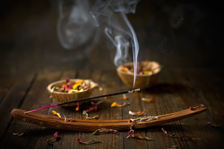 purple incense candle, relaxing, meditation, calm, natural light, incense, HD wallpaper