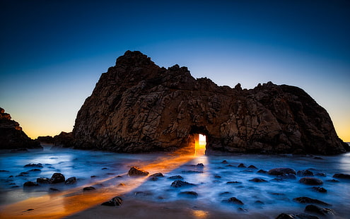 скала, океан, CA, арка, Калифорния, США, Big Sur, пляж Пфайффер, HD обои HD wallpaper