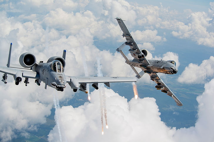 two gray aircraft, A10, aircraft, military, Fairchild Republic A-10 Thunderbolt II, military aircraft, USA, US Air Force, HD wallpaper