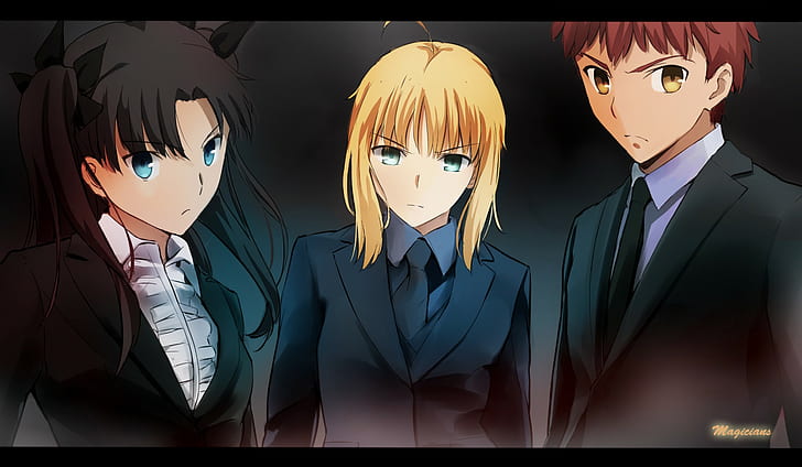 애니메이션, 운명 시리즈, 세이버, Tohsaka Rin, Shirou Emiya, HD 배경 화면