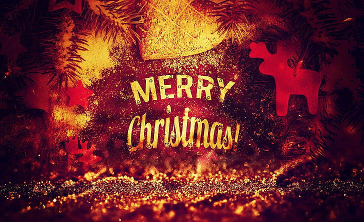 Merry Christmas 2014 di PimpYourScreen, Merry Christmas illustration, Holidays, Christmas, Lights, Magic, Background, Golden, Xmas, happy christmas, 2014, Sfondo HD