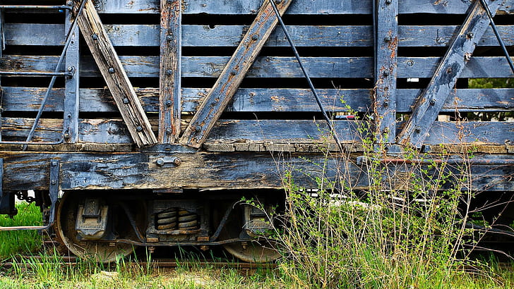 Old train wagon, brown and black train, photography, 1920x1080, train, wagon, HD wallpaper