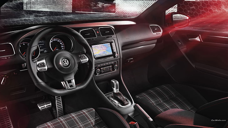 intérieur du véhicule Volkswagen noir, voiture, VW Golf GTI, Volkswagen, Fond d'écran HD