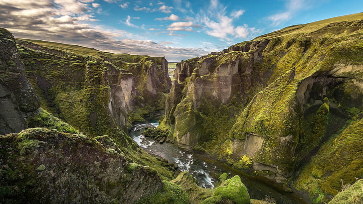 แคนยอน, Fjadrargljufur, หน้าผา, ท้องฟ้า, ไอซ์แลนด์, หิน, ภูเขา, หุบเหว, การก่อตัวของหิน, วอลล์เปเปอร์ HD