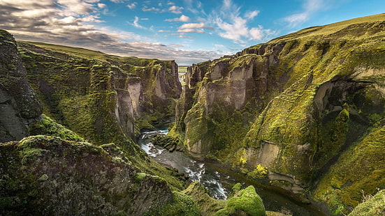 каньон, фьярдрарглюфур, скалы, небо, исландия, скалы, горы, ущелье, скальное образование, HD обои HD wallpaper