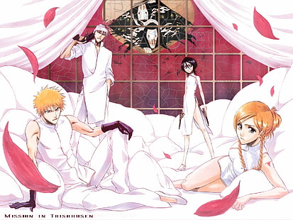 Bleach, Ichigo Kurosaki, Orihime Inoue, Renji Abarai, Rukia Kuchiki, HD wallpaper HD wallpaper