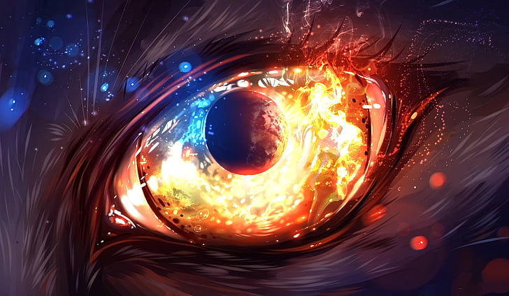 Artistic, Eye, Fire, Planet, HD wallpaper