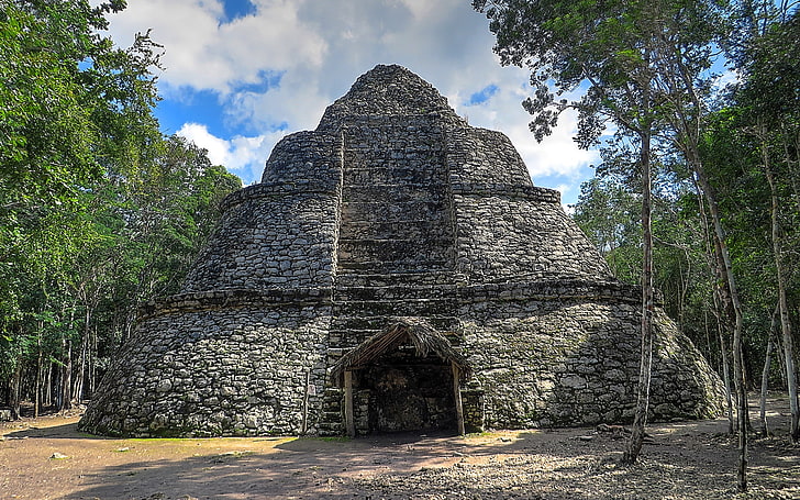 grå stenhus i pyramidstil, Mexiko, Coba, Maya (civilisation), arkitektur, HD tapet