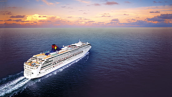 vitt kryssningsfartyg, natur, kryssningsfartyg, fartyg, hav, fordon, horisont, himmel, HD tapet HD wallpaper