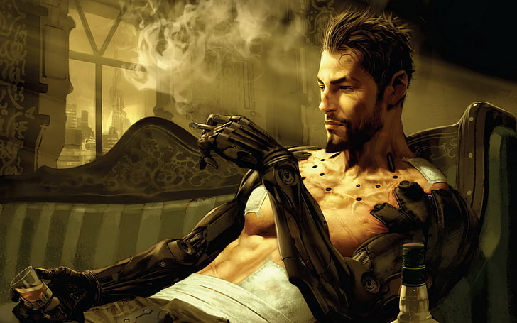 Deus Ex : Human Revolution, male character sitting on sofa wallpaper, Games, , games wallpapers, deus ex : human revolution, HD wallpaper