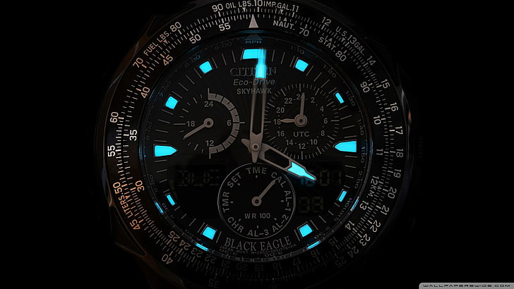 okrągły czarny chronograf Citizen, zegary, zegarek, Citizen, Tapety HD