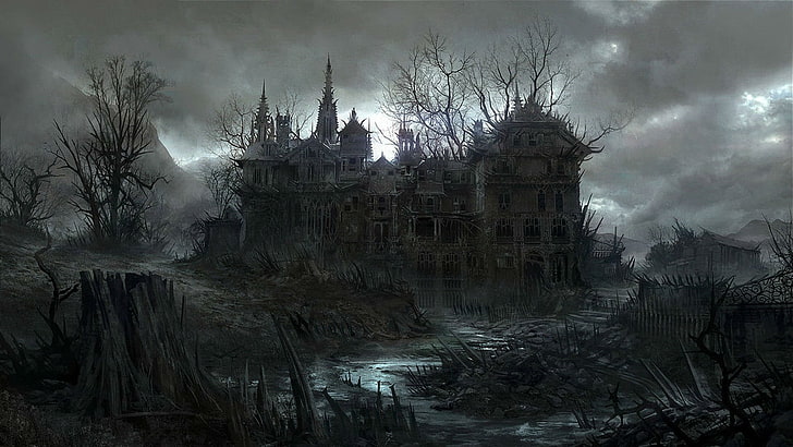 темно, хэллоуин, дом с привидениями, жуткий, HD обои