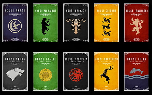 assorted-title textbook cover lot, Game of Thrones, A Song of Ice and Fire, digital art, sigils, cards, HD wallpaper HD wallpaper