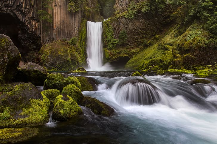 river, stones, rocks, waterfall, Oregon, Toketee Falls, Waterfall Totti, North Umpqua River, River North Umpqua, HD wallpaper