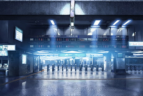 terminal terminal vacía, metro, estación de tren, anime, Fondo de pantalla HD HD wallpaper