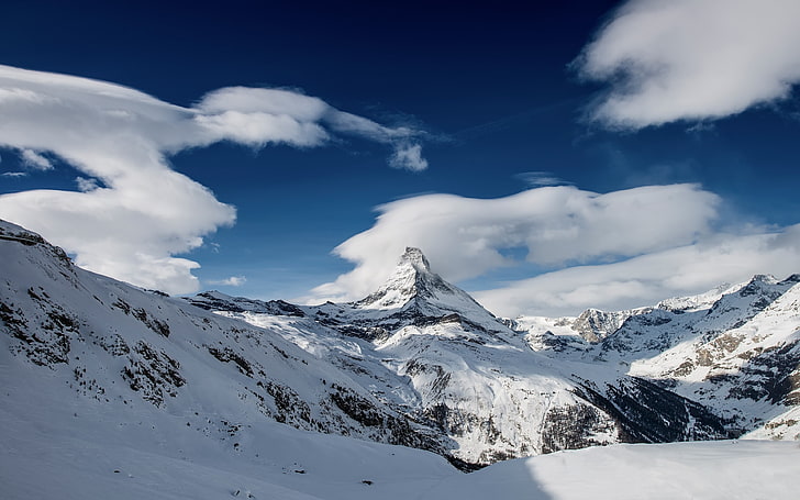 montagne enneigée, neige, montagnes, pic enneigé, paysage, Fond d'écran HD