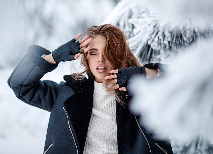 snow, pose, Girl, Sergey Sorokin, Luba Ivanova, HD wallpaper