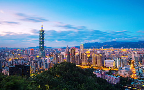 Тайвань Тайбэй 101 небоскреб ночной горизонт, HD обои HD wallpaper