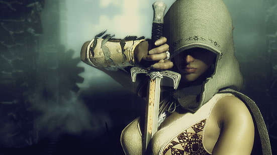 امرأة تحمل السيف التوضيح ، sword، خلفية HD HD wallpaper