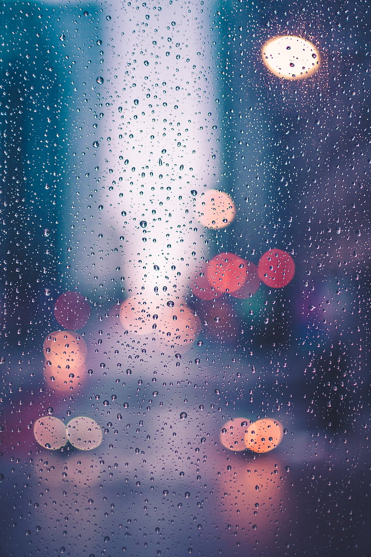 نافذة قطرات المطر ، قطرات ، السطح ، الوهج، خلفية HD، خلفية الهاتف