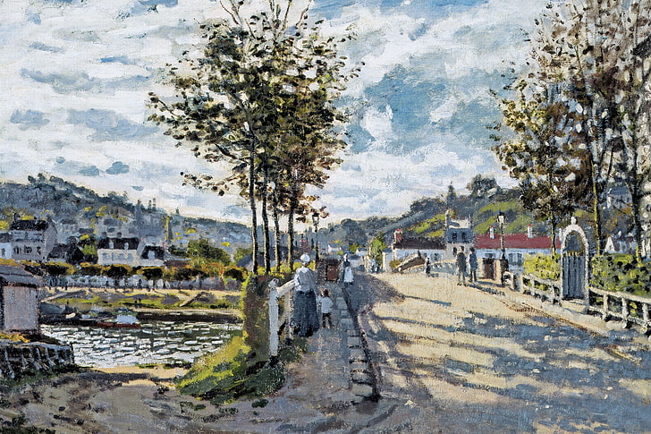пейзаж, картина, Клод Моне, Мостът в Буживал, HD тапет