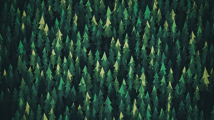ilustrasi pohon berdaun hijau, ilustrasi pohon hijau, pohon, seni digital, geometri, hutan, hijau, alam, musim panas, Wallpaper HD