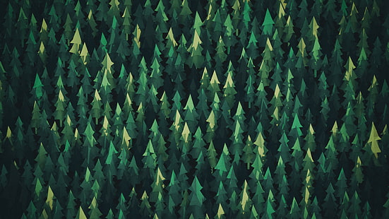 gröna blad illustration, gröna träd illustration, träd, digital konst, geometri, skog, grön, natur, sommar, HD tapet HD wallpaper