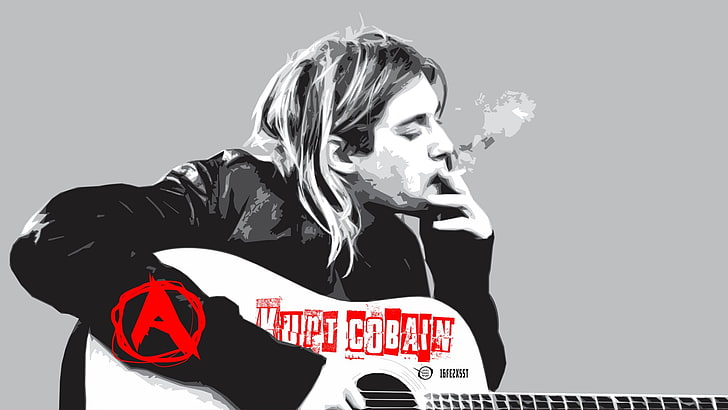 Muzyka, Kurt Cobain, Anarchia, Celebryci, Guitar, Nirvana, Singer, Smoking, Tapety HD