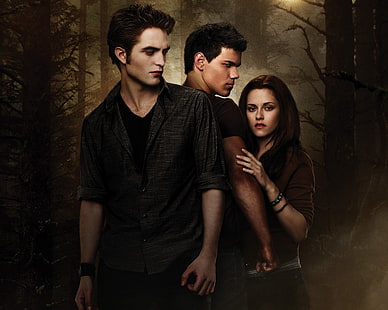 Poster film Twilight Saga New Moon, Film, Twilight, Bella Swan, Edward Cullen, Jacob Black, Kristen Stewart, Robert Pattinson, Taylor Lautner, Wallpaper HD HD wallpaper