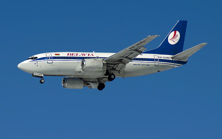 white and blue Belavia airplane, aircraft, belavia, ew-253pa, sky, flight, takeoff, HD wallpaper
