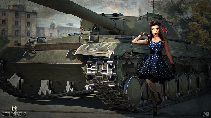 girl, figure, art, tank, Soviet, average, World of Tanks, Object 430, Nikita Bolyakov, HD wallpaper