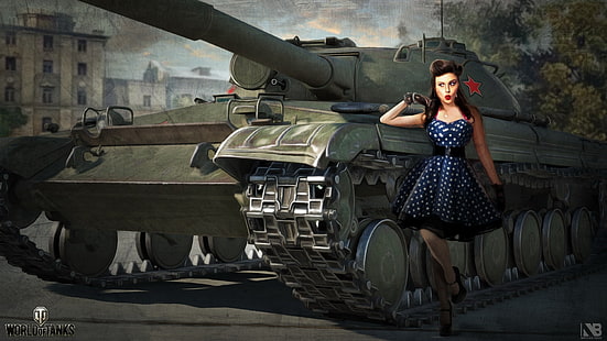 girl, figure, art, tank, Soviet, average, World of Tanks, Object 430, Nikita Bolyakov, HD wallpaper HD wallpaper